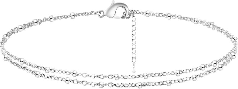 Rotnso Anklets for Women 14K Gold Silver Plated Ankle Bracelets Trendy Waterproof Boho Anklets Set Adjustable Dainty Cute Diamond Beaded Heart Non Tarnish Summer Beach Jewelry Gift - Image 1